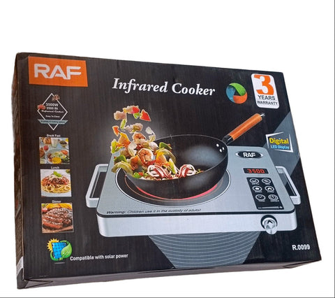 RAF Infrared Cooker packaging with a wok and food on a white background